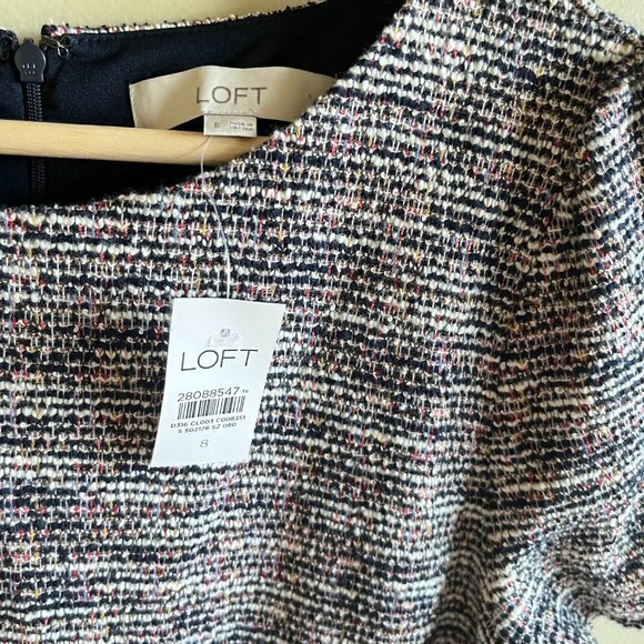 NEW Loft Ann Taylor Tweed Short Sleeve Fit Flare Dress- Multicolor Womens Size 8 - Picture 3 of 7